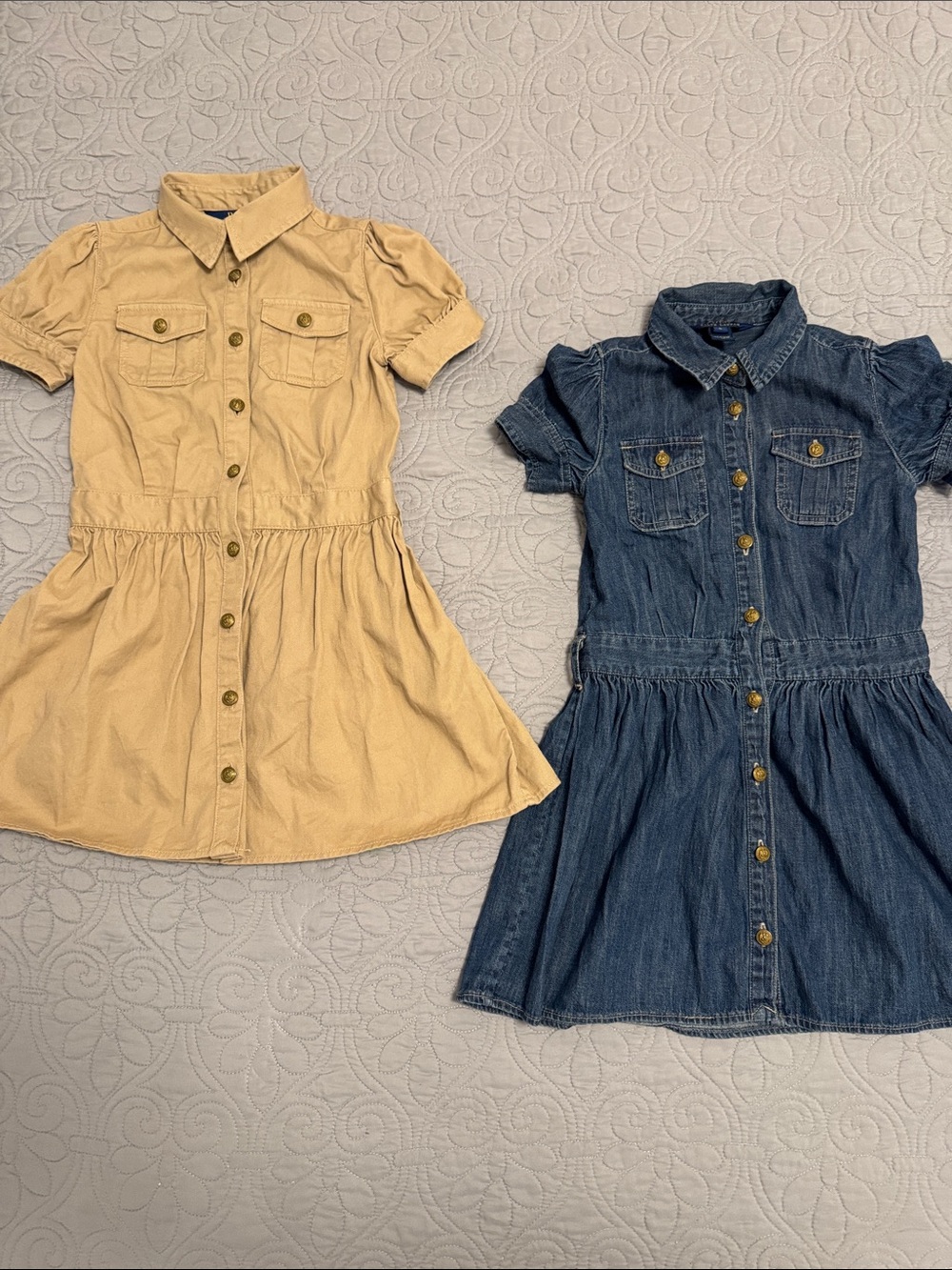 Polo by Ralph Lauren Girls' Button-Front Dress with brassy gold buttons.Lot of 2